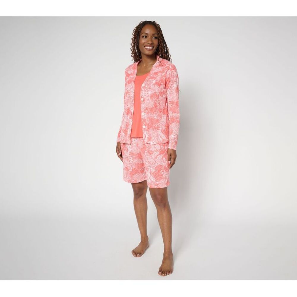 Sunday Brunch Women's Sleepwear Sz L Pointelle Cardigan Tee & Short Pink A682681